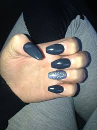 #gelnails gem's nails | nail salon on instagram: Acrylic Nail Tip With Dark Grey Shellac Overlay With Silver Glitter Overlay Nails Nail Colors Acrylic Nail Tips
