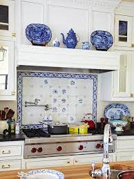 Decorating In Blue White Kitchen Traditional White Tile Backsplash Blue White Kitchens