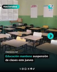 🚨📚 El Ministerio de Educación de la República Dominicana informó que este jueves continúa suspendida la docencia en las provincias en alerta amarilla: Puerto Plata, Santiago Rodríguez, Monseñor Nouel, San José de
