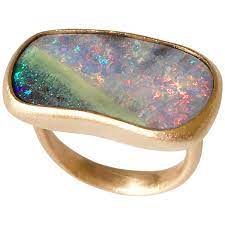Dalben Oval Australian Boulder Opal Rose Gold Ring Opal Rose Gold Rose Gold Opal Ring Boulder Opal Ring