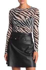 Mesh Crew Neck Zebra Print Top