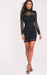 Lexi Black Crochet Lace Long Sleeve Bodycon Dress Lace Bodycon Dress Long Sleeve Long Sleeve Lace Black Crochet Lace