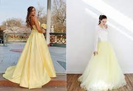 Besonders lieb sieht das rosa brautkleid. Blasse Gelbtone Wirken Feminin Und Zart Und Konnen Mit Weiss Kombiniert Werden Brautkleid Schlicht Klassisches Hochzeitskleid Hochzeitskleid