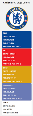Make sure to check back often because we'll be updating this post whenever. Chelsea F C Color Codes Hex Rgb Cmyk And Pantone Color Coding Team Colors Chelsea Team