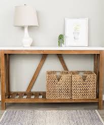 Add Rustic Charm To Your Entryway With This Walnut Slatted Console Table That Features A Marble Printe Entry Console Table Marble Console Table Slatted Shelves