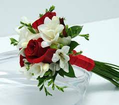 Bridesmaid Bouquets With Three Roses Click To Zoom Red Bouquet Wedding Red Wedding Flowers Small Wedding Bouquets