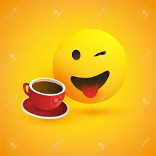 Verb, to stick tongue out jest to wink sticking out tongue . Smiling Emoji With Stuck Out Tongue Simple Happy Emoticon With Winking Eye And A Cup Of Coffee On Yellow Background Vector Design Royalty Free Cliparts Vectors And Stock Illustration Image 131580139