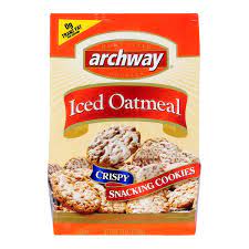 Enriched flour (bleached and unbleached wheat flour, niacin, reduced iron, thiamine mononitrate, riboflavin, folic acid), sugar, rolled oats, raisin paste, vegetable oils (palm and/or soybean), glycerin, corn syrup, high fructose corn syrup, nonfat dry milk, baking soda, whole eggs, modified cornstarch, cinnamon, salt, potassium sorbate (preservative), natural and artificial flavor, soy lecithin Archway Iced Oatmeal Crispy Snacking Cookies 13 Oz Instacart