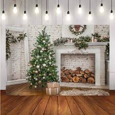 The exposed brick wall and fireplace were painted white to create a fresh backdrop for this midcentury modern family room. Photography Background Christmas Backdrop Christmas Tree Fireplace Candle White Brick Wall Children Decor Backdrop Photo Studio Background Aliexpress