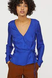 Jacquard Weave Wrapover Blouse Cornflower Blue Ladies H M Us Jacquard Weave Fashion Blouse Models