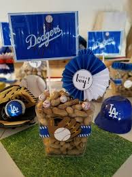 I like the popcorn and some of the snacks. Dodgers Baby Shower Centerpiece Baseball Baby Shower Theme Baseball Baby Shower Dodgers Baby Shower Ideas