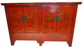 Only genuine antique chinese lacquer cabinets approved for sale on www.sellingantiques.co.uk. Oriental Cabinet In Hand Painted Red Chinese Lacquer With Five Legs Oriental Furnishings Furniture Decor