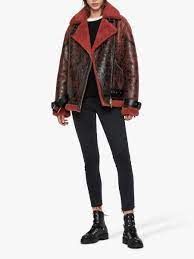 Allsaints Hawley Oversized Shearling Jacket Raspberry Pink Shearling Jacket Jackets Shearling