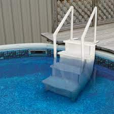 Xtremepowerus 32 In Plastic Pool Safety Ladder 4 Step Deck Stairs For Above Ground Pools 75137 1 The Home Depot Pool Steps Swimming Pool Steps Plastic Pool