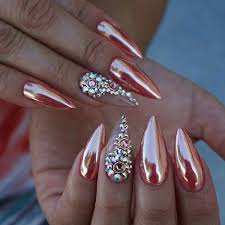 35 startling nail designs with diamonds; Metallic Rose Gold Nails With Diamonds Novocom Top