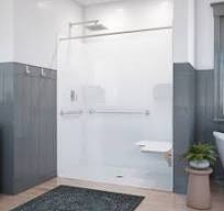 Whitwell ADA Roll-In Zero Threshold - Barrier Free 33-in W x 62-in L x  78-in H Rectangle One-piece shower kit ( Center Drain) with Folding Seat  Base ...
