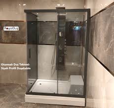 Duş teknesi ,küvet, jakuzi,duşakabi̇n sistemleri imalat montaj satış. Oturmali Dus Teknesi Siyah Profil Cam Kabin Dusakabin Kuvetler Duslar