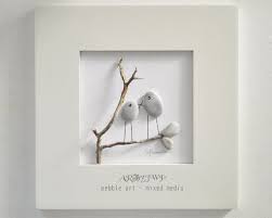 Unique Pebble Art Love Birds In A White Wooden Frame Etsy Pebble Art Pebble Art Family Rock Art