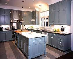 Grey kitchen cabinets are one of the classic colors. Kitchens Gray Blue Kitchen Cabinets Black Granite Countertops Blue Gray Kitch Grey Blue Kitchen Kitchen Inspirations Kitchen Design
