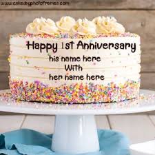 First year anniversary celebration design. 1st Wedding Anniversary Cake With Name Edit Cakedayphotoframes