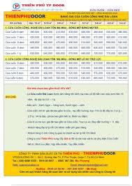 Bảng báo giá cửa cuốn cn Đài Loan - Thiên Phú Door