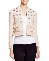 Rebecca Taylor Tweed Embellished Fringe Jacket Women Bloomingdale S Fringe Jacket Pink Tweed Jacket Fashion