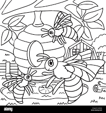 Bees With Beehive Coloring Page for Kids Stock Vector Image & Art - Alamy