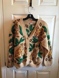 Cardigan Bay Leopard Spots Jungle Cats Hand Knit Sweater Small Hand Knitted Sweaters Sweaters For Women Knitted Sweaters