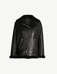 Maje Shearling Lined Leather Jacket Faux Shearling Coat Velvet Lace Dress Woven Jacket
