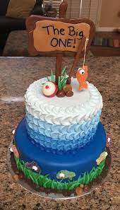 Boy's number one birthday cake. The Big One Fish Cake Birthday Fishing Themed Birthday Party Boys First Birthday Cake