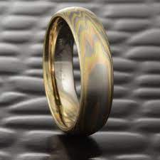 18k Tri Colored 6mm Mokume Gane Wedding Band Terra Color Ring Metal Wedding Bands Mens Wedding Bands