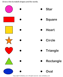 Students draw a line to match the pictured objects which are opposites. Match Shapes And Names Worksheet Turtle Diary