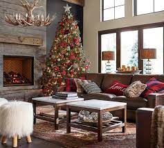 Turner Square Arm Leather Sofa Pottery Barn Au Christmas Living Rooms Christmas Fireplace Pottery Barn Living Room