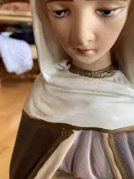 VINTAGE LARGE ST. ANNE & MARY PLASTER CHALKWARE STATUE 22” T