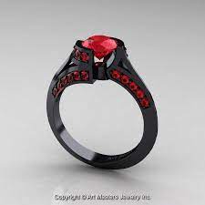 Modern French 14k Black Gold 1 0 Ct Rubies Engagement Ring Wedding Ring R376 14kbgr Black Diamond Ring Engagement Black Gold Ring White Diamond Rings Engagement