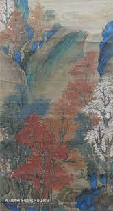 明蓝瑛仿张僧繇红树青山图轴浙江省博物馆藏ming dynaty 1368 1644 imitate red tree in green mountain of zhang sengyou hanging scroll by lan ying zhejian painting
