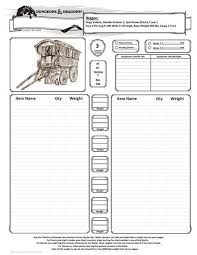 wagon inventory sheet for dungeons dragons dungeons