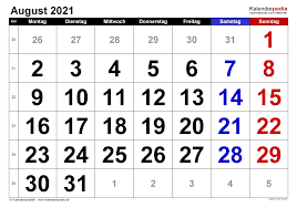 Kalender für das jahr 2021 n deutscher sprache. Monatskalender August 2021 Pdf October Calendar Calendar 2020 Calendar