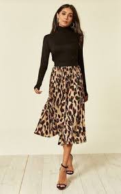 Silkfred Leopard Pleated Skater Foreva Print Skirt Young Byleopard Print P Leopard Print Skirt Outfit Leopard Print Skirt Printed Pleated Skirt Outfit