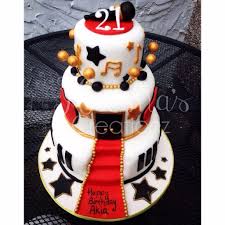 21st Birthday Cake Ideas Black And Gold 3 Tiered Music Themed Red Black And Gold 21st Birthday Cake Music Cakes Music Theme Birthday Birthday Cake