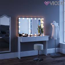 Schminktisch Mit Spiegel Azur Weiss Mit Led Beleuchtung Und Hocker