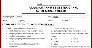 Kumpulan Soal Uas Pas Sma Smk Ekonomi Kelas X Semester 1 K13 Tahun 2018 2019 Kumpulan Soal Ujian