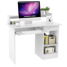 Cubiker computer home office desk, 47 small desk table with storage shelf and bookshelf, study writing table modern simple style space saving design, white 4.7 out of 5 stars 1,622 $129.99 $ 129. Yaheetech White Computer Desk With Drawers Storage Shelf Keyboard Tray Home Office Laptop Desktop Table For Small Spaces Buy Online In Maldives At Maldives Desertcart Com Productid 124520693