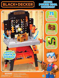 black decker junior power workbench workshop with realistic action lights sounds 75 tools accessories amazo black decker toy tools toddler workbench