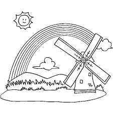 A Panoramic View Of Rainbow And A Windmill Coloring Page Download Print Online Coloring Pages For Free Colo Kincir Angin Halaman Mewarnai Lembar Mewarnai