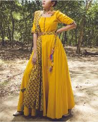 Shop Mustard Yellow Anarkali Dupatta Set The Secret Label Indian Outfits Indian Designer Outfits Latest Traditional Dresses