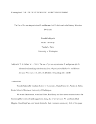 Pdf The Use Of Person Organization Fit And Person Job Fit Information In Making Selection Decisions