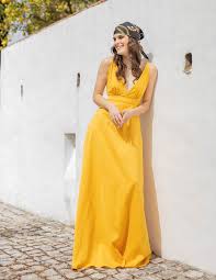 + £1.00 p&p+ £1.00 p&p+ £1.00 p&p. Yellow Party Maxi Dress With V Neckline And Straps Invitadisima Size L Colours Yellow