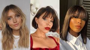 Jameela jamil's thick bangs are slightly parted in the middle, revealing a tiny bit of forehead but still allowing for that. 48 Best Fringe Hairstyles And Bang Haircuts For 2020 All Things Hair Uk