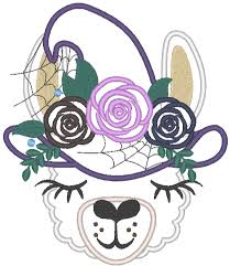 Download Halloween Witch Hat Witchy Spooky Pretty Eyes Llama Or Alpaca Head With Shabby Chick Roses Crown Applique Machine Embroidery Designs